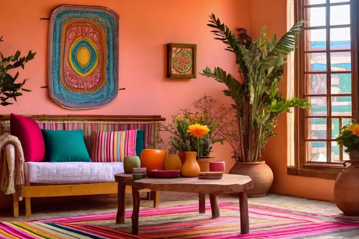 Dizajn enterijera dnevne sobe u meksičkom stilu